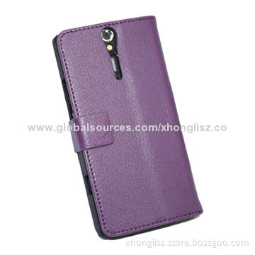 Pebble Grain PU Leather Case for Sony LT26i, Soft Faux Suede and Polyester Inside Materials